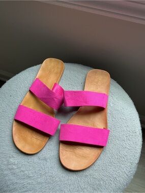 2 Women's Double-Strap Slide Sandals in Hot Pink and Green